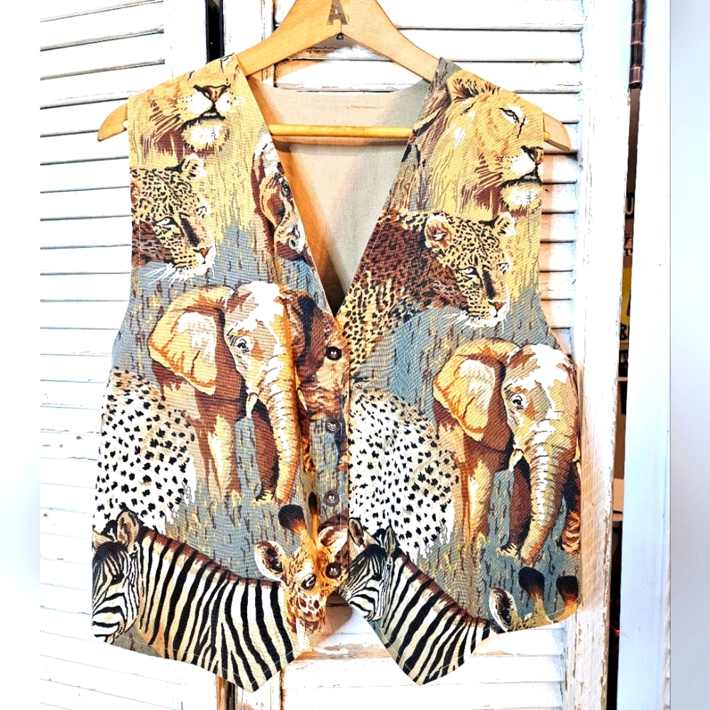 Vintage 90s Handmade Cotton Safari Print Vest Medium